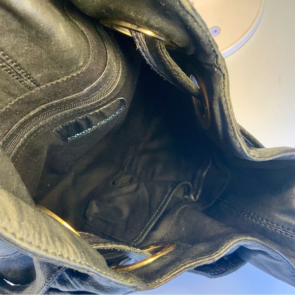 Cynthia Rowley Black Leather Hobo Satchel Shoulder Bag Gold Grommet Hardware - Picture 13 of 15